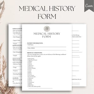 Medical History Form, Patient Medical Record Form, Pdf, Canva