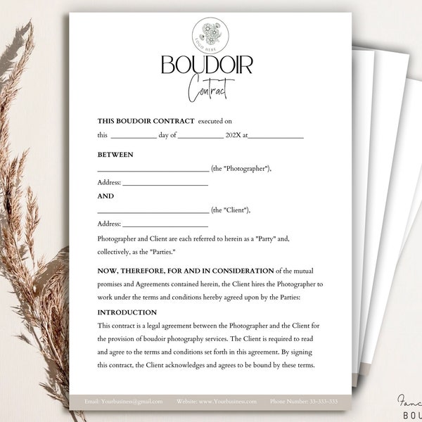 Boudoir Contract Template ,Editable Boudoir Contract, Form For Photographers, Boudoir Agreement, Mini Session Photographer Contract ,Canva