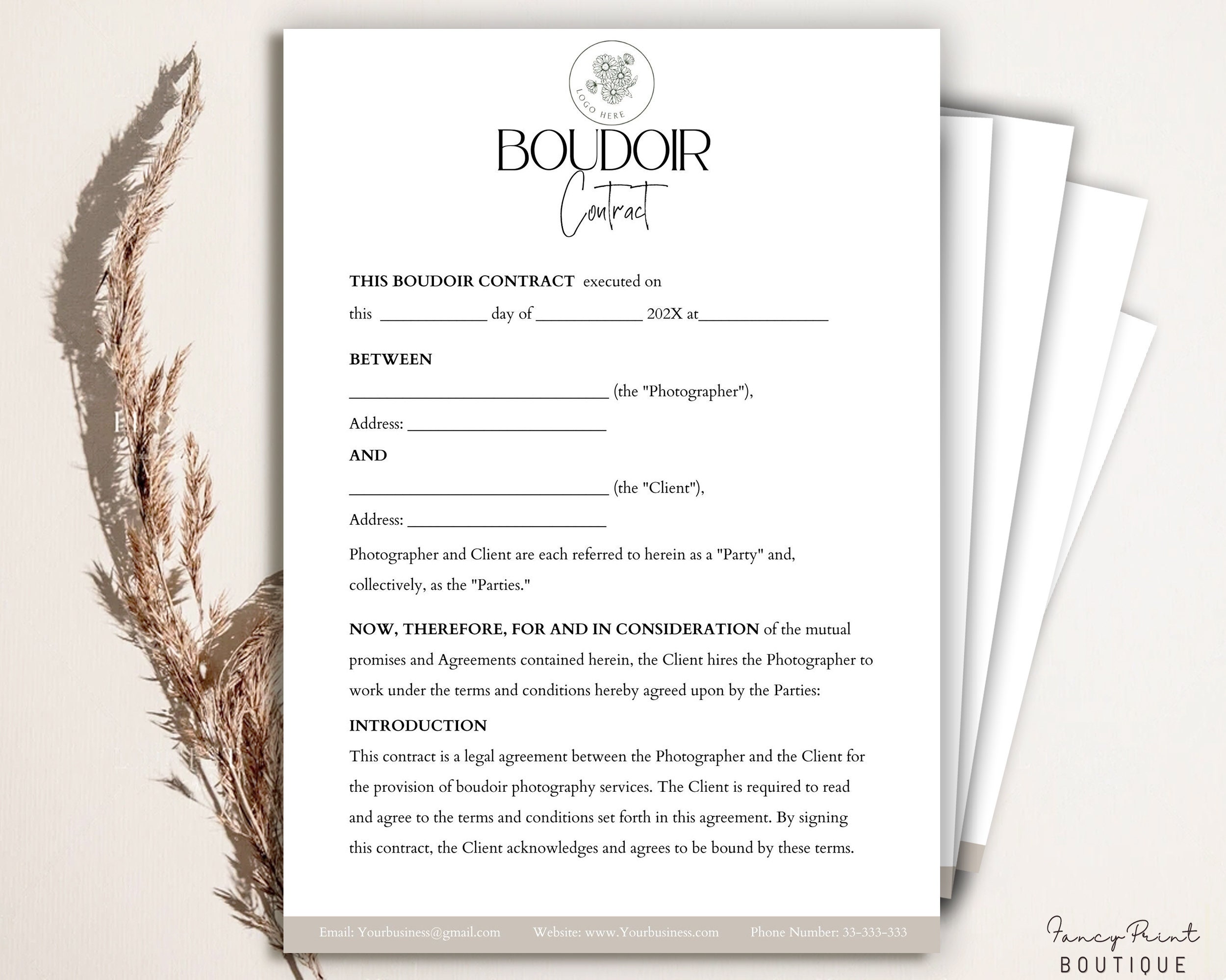Boudoir Contract Template ,Editable Boudoir Contract, Form For Photographers, Boudoir Agreement, Mini Session Photographer Contract ,Canva