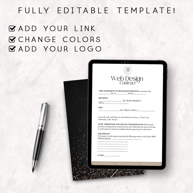 Editable Web Design Contract Template, Editable Website Design Agreement Contract Form, Freelance Web Designers Contract, Canva image 3