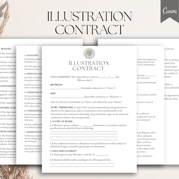 Illustration Contract Template, Freelance Illustrator Agreement, Commissioned Art Contract, Illustration Agreement Pdf, Canva