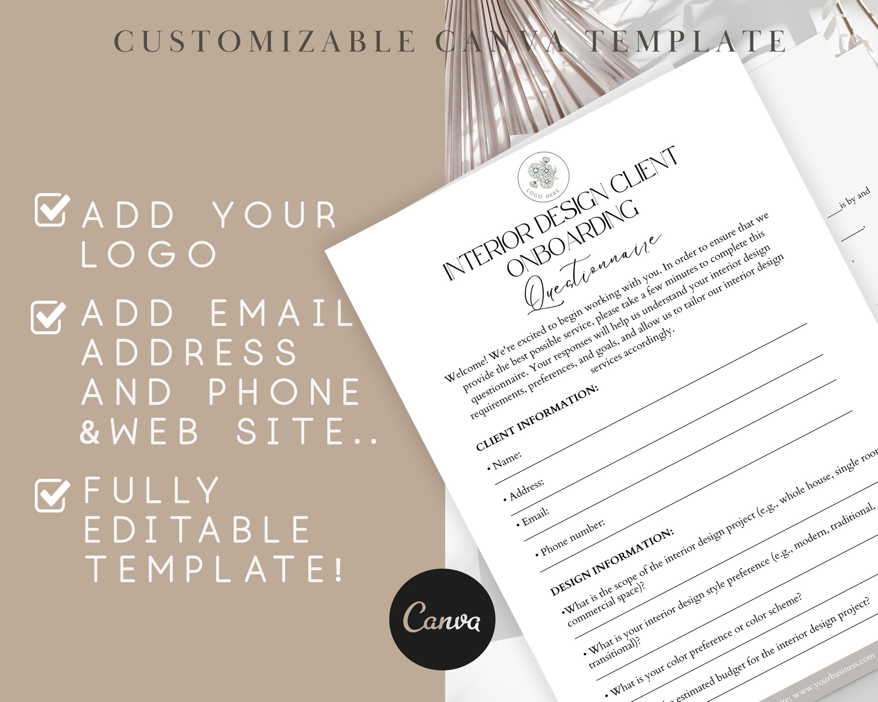 Editable Interior Design Client Questionnaire, Onboarding Form ...