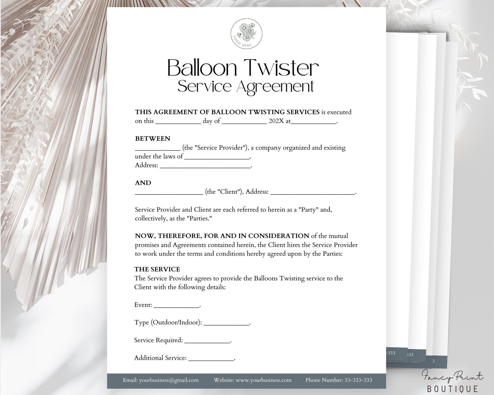 Editable Balloon Twister Contract Template, Balloon Decor Contract Editable Balloon Twister Contract Template, Balloon Decor Contract