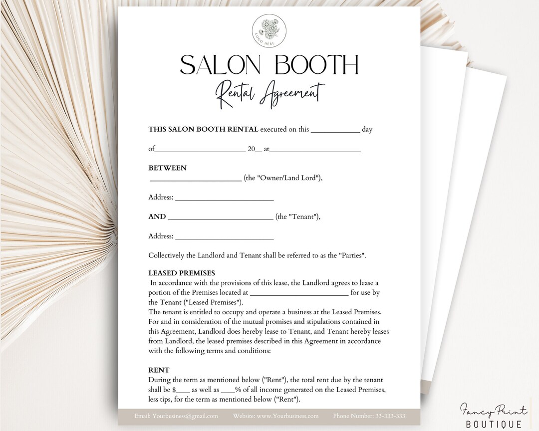 Salon Booth Rental Contract Form, Editable Booth Rental Agreement