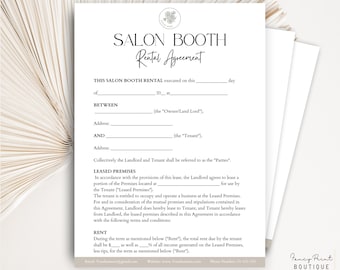 Salon Booth Rental Contract Form, Editable Booth Rental Agreement, Salon Booth Rent Form, Station Rental Contract, Booth Rental Agreement
