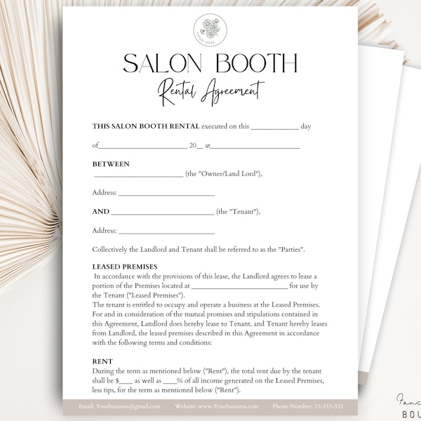 Salon Booth Rental Contract Form, Editable Booth Rental Agreement, Salon Booth Rent Form, Station Rental Contract, Booth Rental Agreement