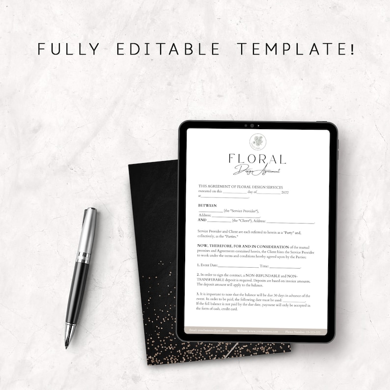 Floral Contract Template, Florist Contract, Flower Arrangements