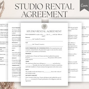 Editable Studio Rental Agreement Template, Studio Lease Agreement, Studio Rental Contract, Customizable Studio Lease Agreement Pdf,Canva