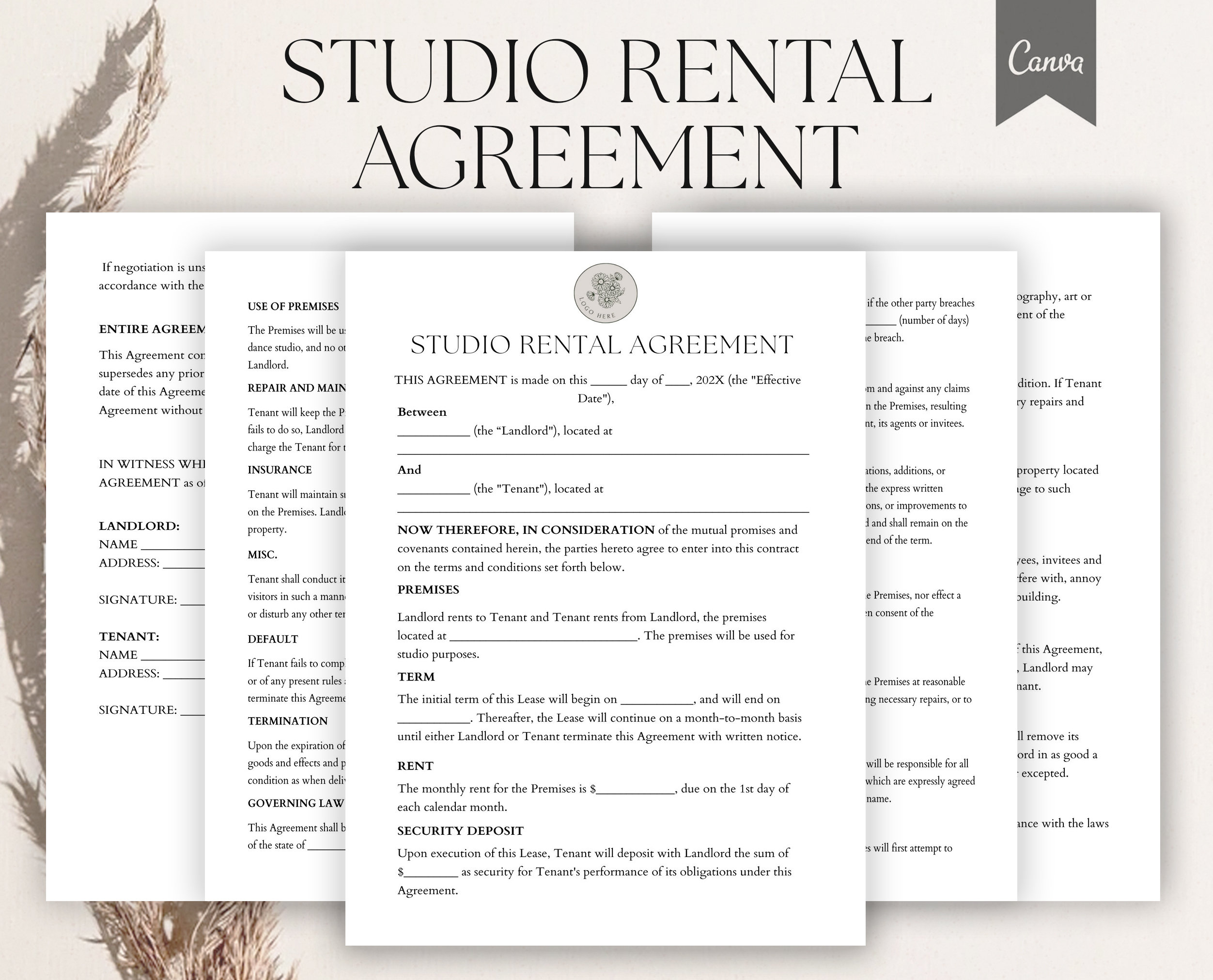 Editable Studio Rental Agreement Template Studio Lease Agreement Editable Studio Rental Agreement Template Studio Lease Agreement