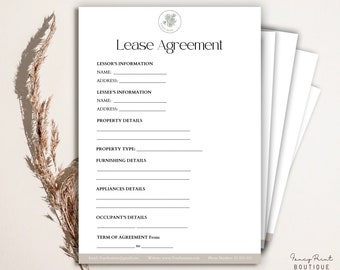 Editable Lease Contract Template, Residential Lease Agreement ,Landlord Forms, Rental Lease agreement template, Rental Contract Canva