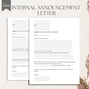 Internal Announcement Letter Template, PDF, Canva