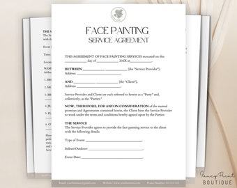 Face Painting Contract agreement ,Face Painters Client Event Kit, Face Painter Contract Template,Editable Face Painting Legal Business Forms