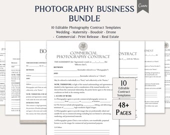 Photography Business Bundle, 10 Editable Photography Contract Templates, Wedding, Maternity, Boudoir, Drone, Commercial Forms