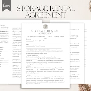Editable Storage Rental Agreement, Storage Space Lease contract, Storage Agreement, Storage Space Lease, Storage Rental Terms, Pdf,Canva