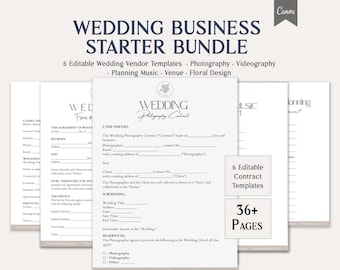 Wedding Business Starter Bundle, 6 Editable Wedding Vendor Templates, Photography, Videography, Music & Venue, Instant Download, Canva, PDF