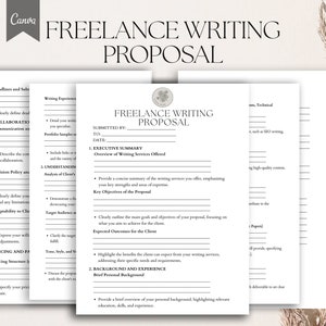 Puede incluir: Una plantilla de propuesta de escritura independiente imprimible en blanco y negro. La plantilla incluye secciones para plazos y envíos, experiencia en escritura, un resumen ejecutivo, antecedentes y experiencia, y precios y pagos.