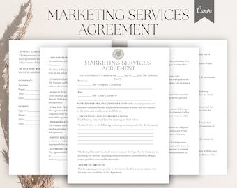 Editable Marketing Services Agreement, Marketing Services Contract, Marketing Service Terms, Business Agreement, pdf,Canva