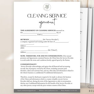 Editable Cleaning services agreement, Cleaning Business Contract Template, Commercial, Residential cleaning agreements, CANVA Template