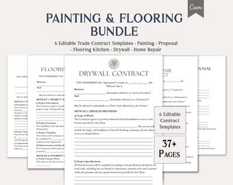 Painting & Flooring Bundle, 6 Editable Trade Contract Templates, Painting Proposal, Kitchen, Drywalland  Home Repair,Instant Download, Canva