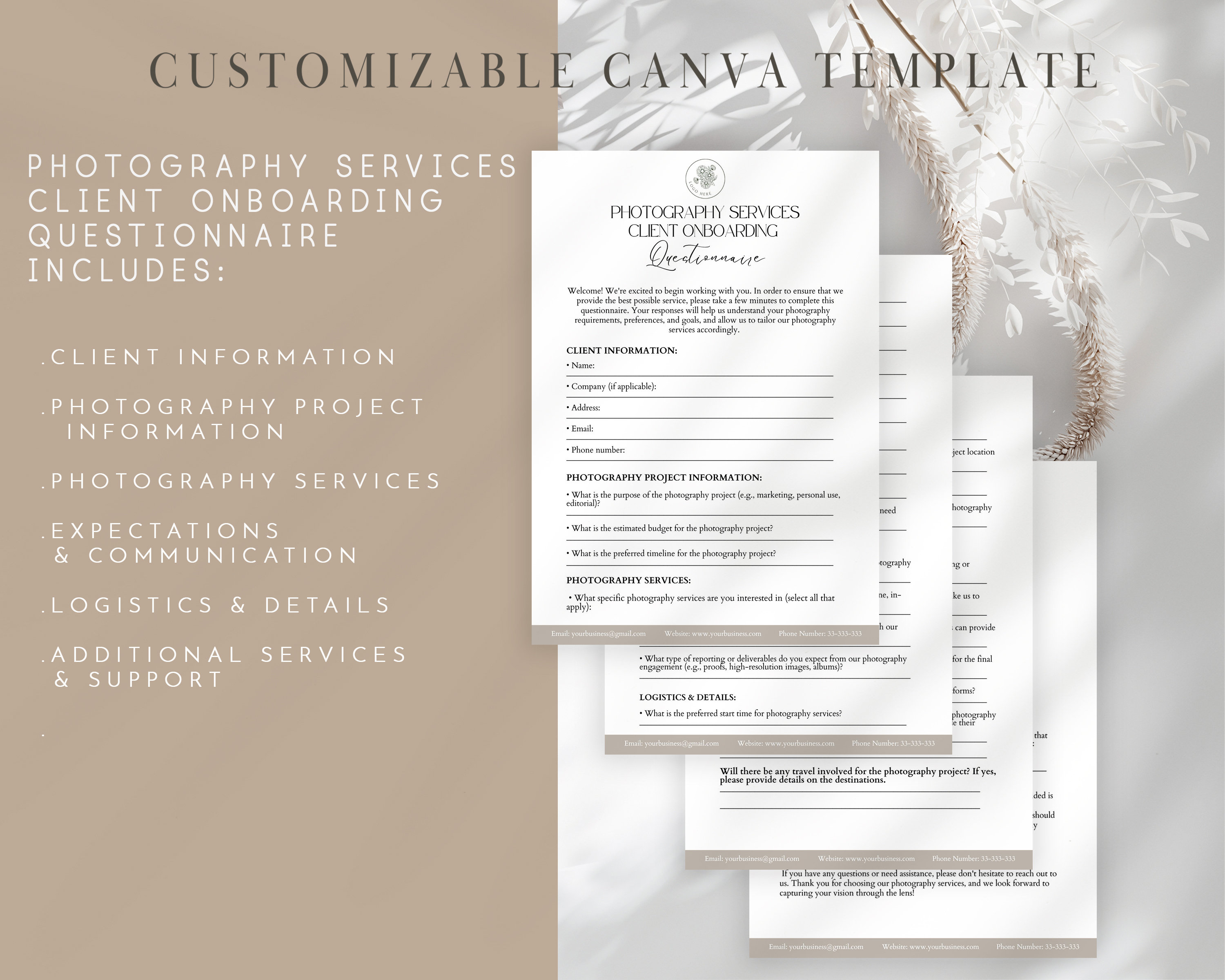 Editable Photography Services Client Onboarding Questionnaire Form ...