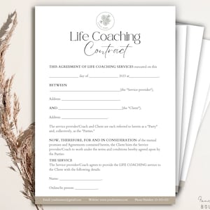 Editable Life Coaching Contract Template, Coaching Services agreement, Coaching Agreement form ,Life Coaching Services, Life Coach Canva