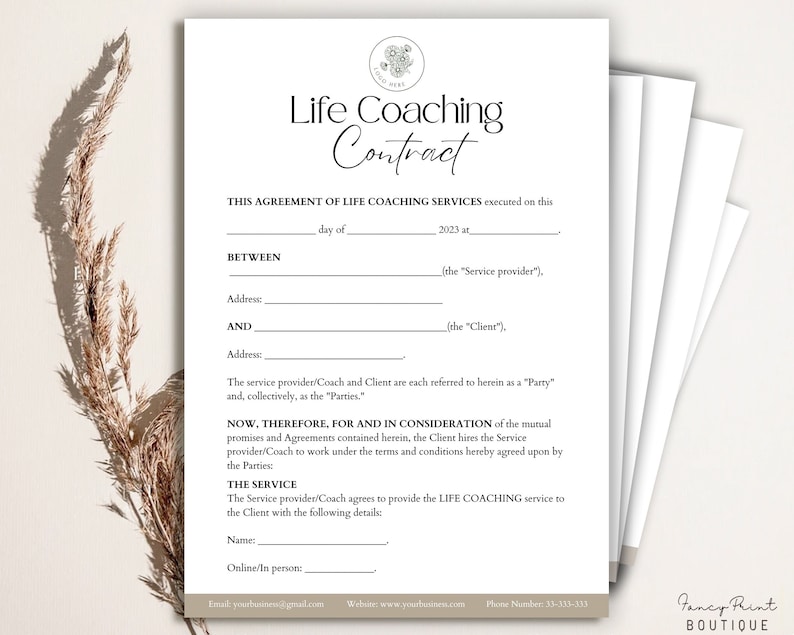 Editable Life Coaching Contract Template, Coaching Services Agreement ...