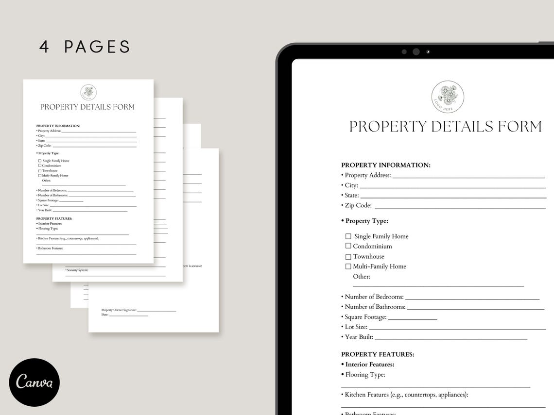 Property Details Form Template, PDF, Canva - Etsy