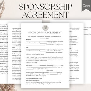Sjabloon sponsorcontract, sponsorovereenkomst evenement, bewerkbare sponsorovereenkomst, pdf-formulier bedrijfssponsoring, canva