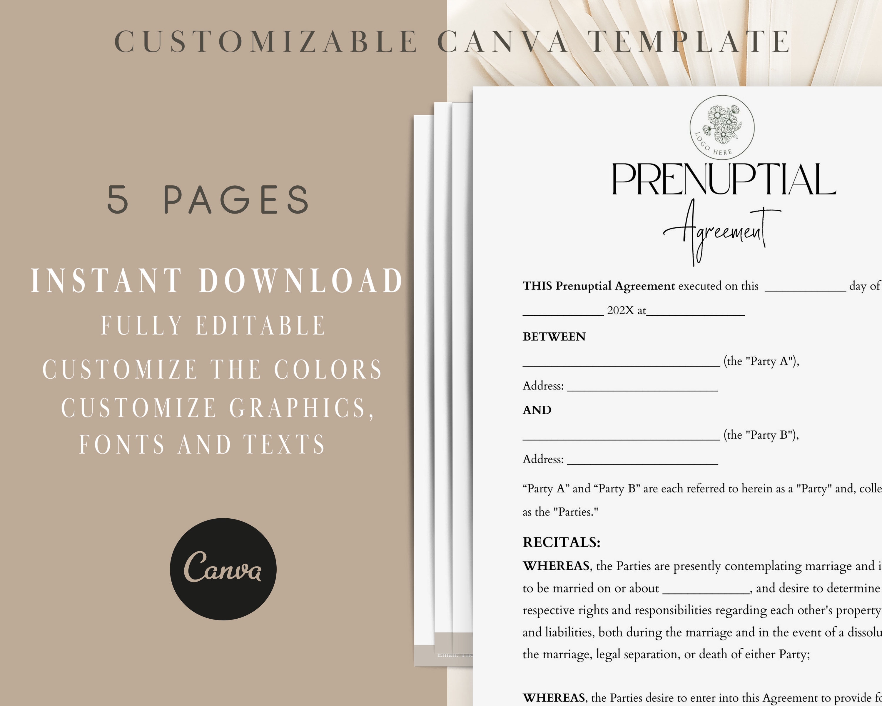 Prenuptial Agreement Template Antenuptial Agreement Editable Prenup Prenuptial Agreement Template Antenuptial Agreement Editable Prenup