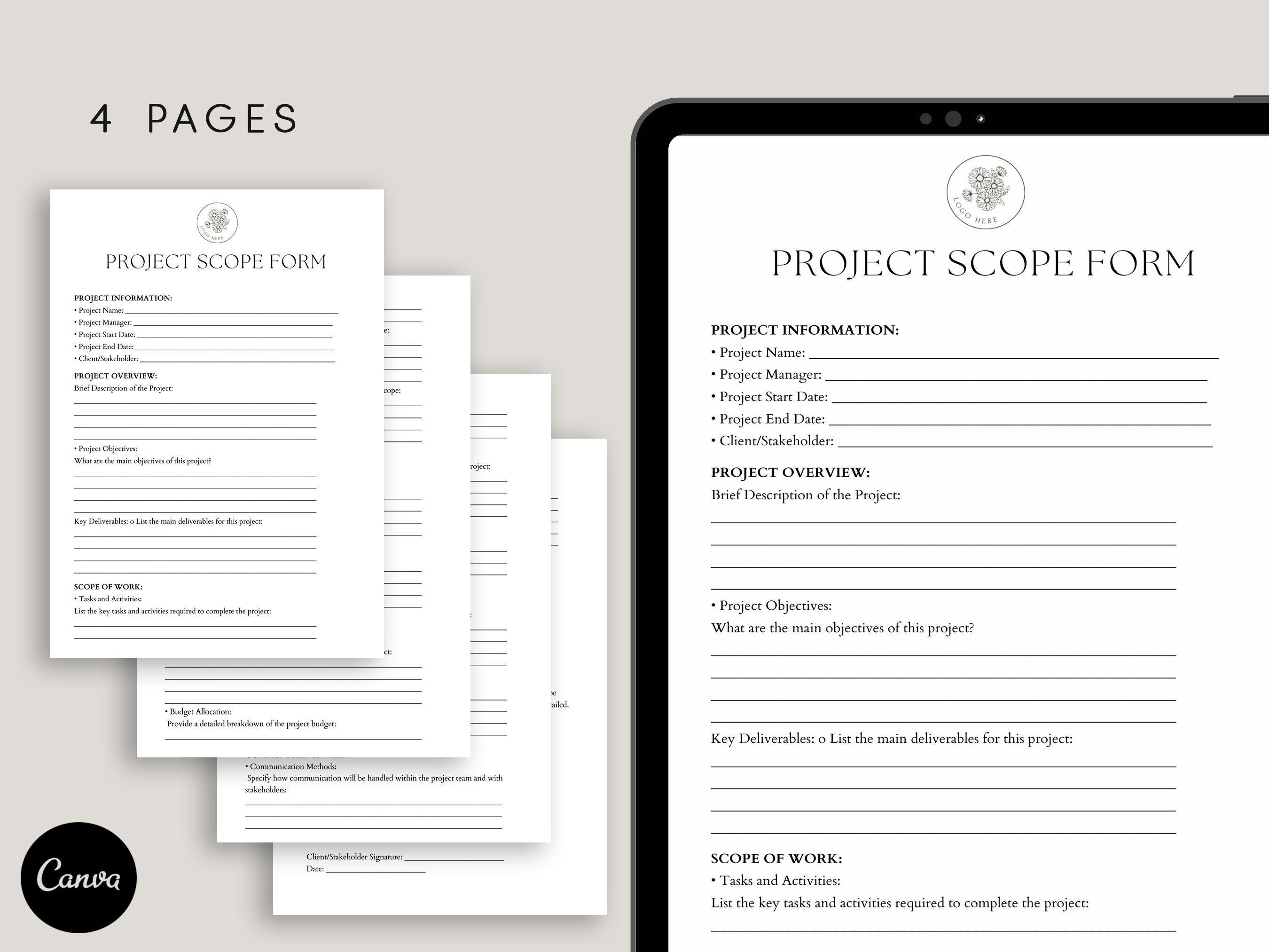 Project Scope Form Template, Pdf, Canva - Etsy Australia