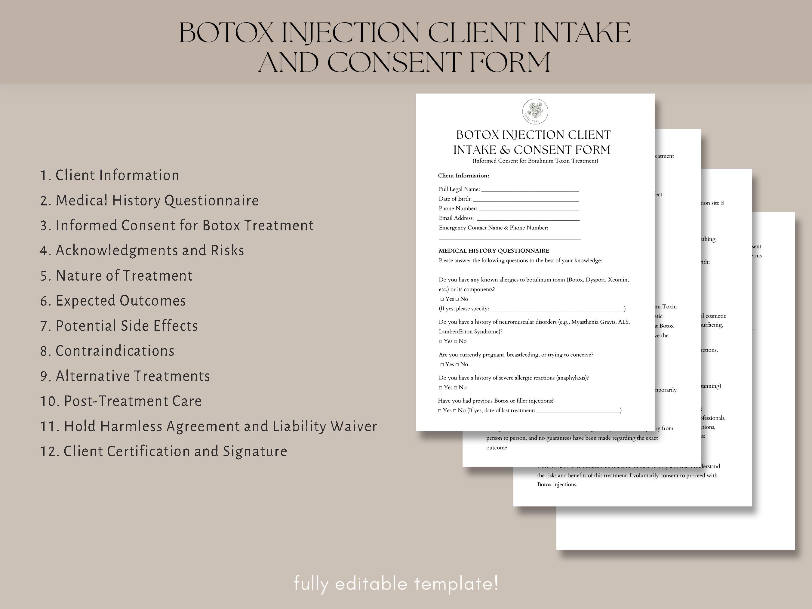 Botox Injection Consent Form.pdf Botox Injection Client Intake and Consent Form Template, Botox Form ...