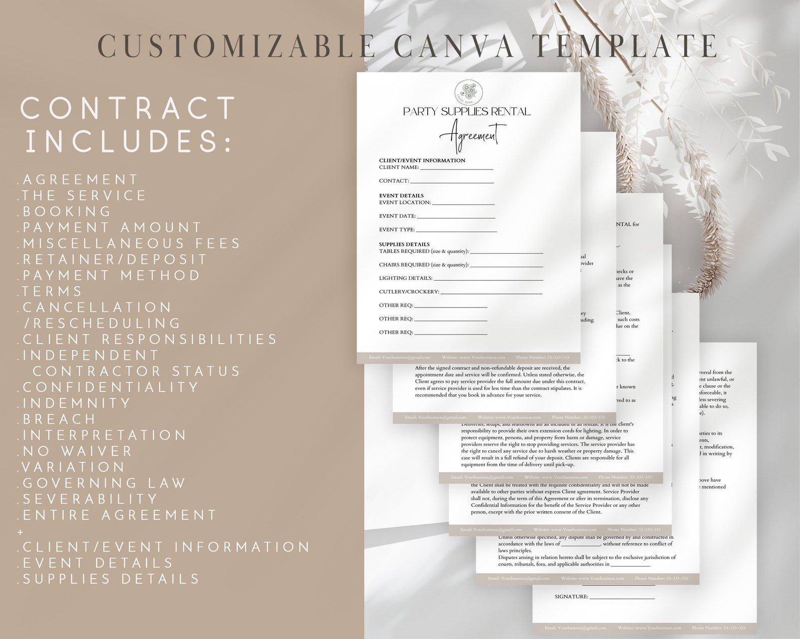 Editable Party Supplies Rental Contract Party Equipment Etsy