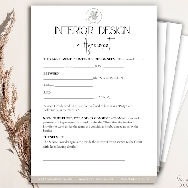 Interior Design Project Contract, Interior Design Subcontractor Agreement, Event Decorator Contract, Interior Design of Agreement, Canva