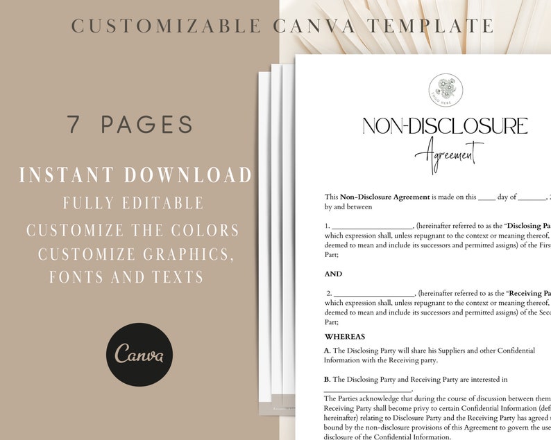 Non-Disclosure Agreement Template, Contractor NDA, NDA Template Agreement, Editable Confidential Disclosure Agreement ,Non Disclosure Canva image 5