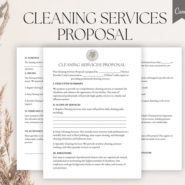 Editable Cleaning Proposal Template, Cleaning Business Proposal Template, Commercial Cleaning Proposal form Pdf, Canva