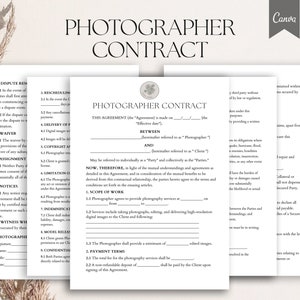 Editable Photography Contract Template, Photography Services Contract, Contract for Photographers, Photography Forms, PDF Canva