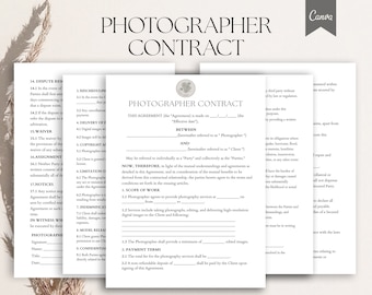 Editable Photography Contract Template, Photography Services Contract, Contract for Photographers, Photography Forms, PDF Canva