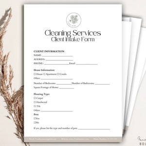 Cleaning Services Client Intake Form, Editable Cleaning services forms ,Residential and Commercial Cleaning Client Agreement Contract Canva