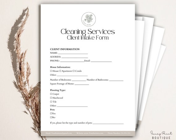 Cleaning Services Client Intake Form, Editable Cleaning services forms ,Residential and Commercial Cleaning Client Agreement Contract Canva