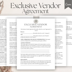 Editable Exclusive Vendor Agreement, Vendor Contract, Vendor Partnership contract, Exclusivity Contract, Exclusive Supply Agreement Canva