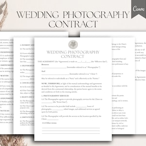 Contract trouwfotografie, bewerkbare contractsjabloon trouwfotografie, sessieovereenkomst trouwfotografie, pdf-formulier, canvas