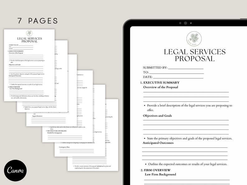 Legal Services Proposal Template, Proposal Form Pdf, Canva Etsy
