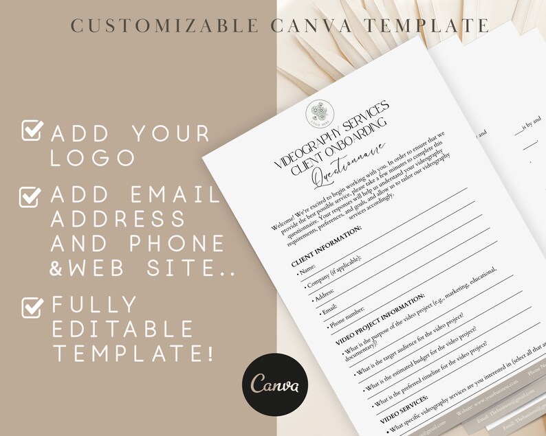 Videography Services Client, Onboarding Questionnaire, Questionnaire