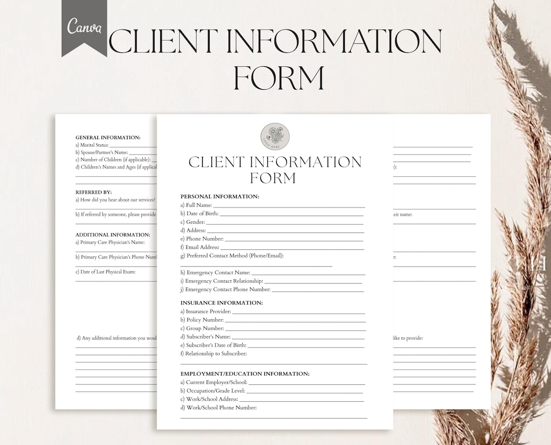 Client Information Form Template, Customer Information Form, Pdf, Canva ...
