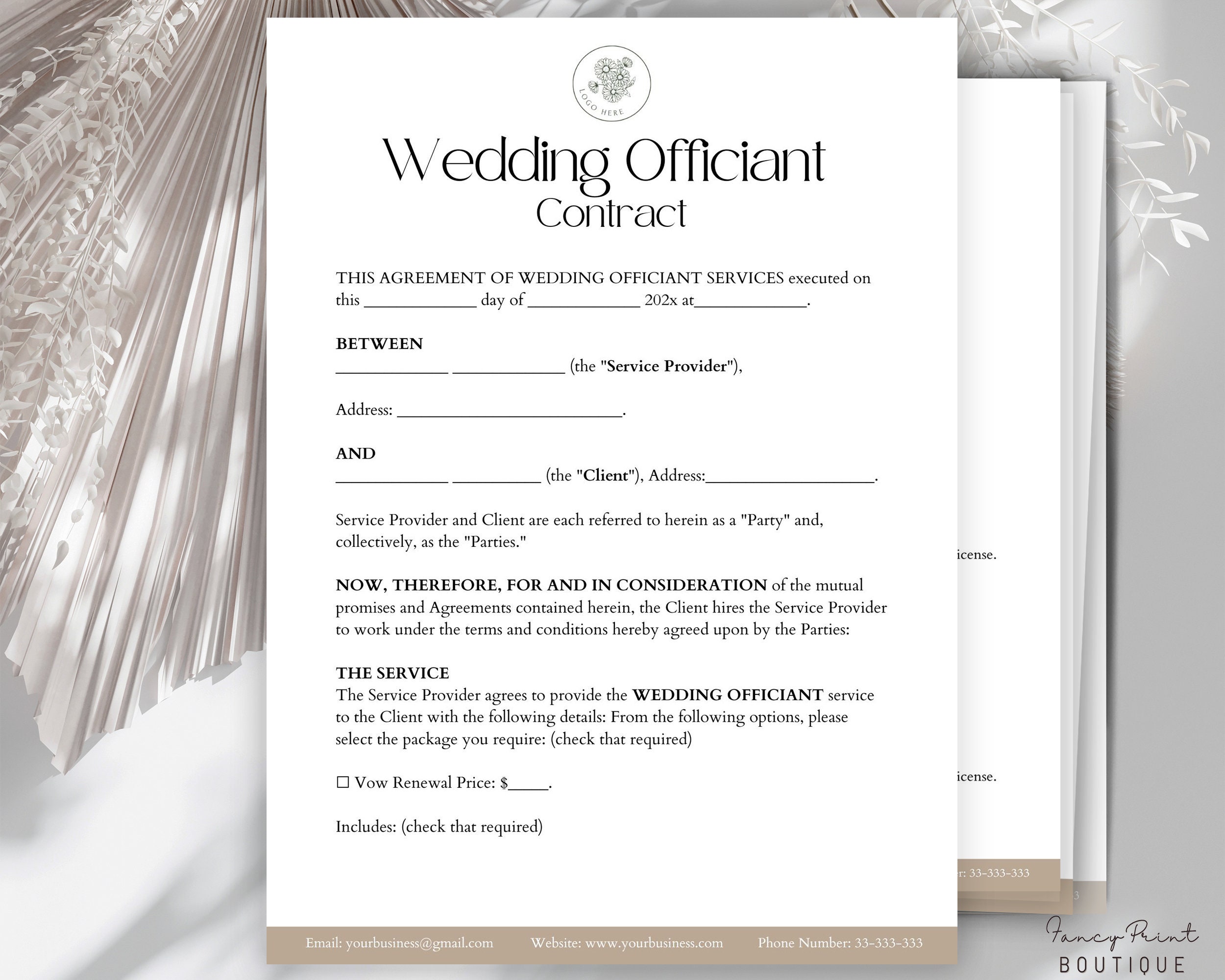 Wedding Officiant Contract Template