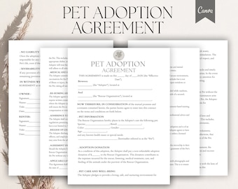 Editable Pet Adoption Agreement, Pet Adoption Terms, Puppy adoption template, Cat adoption form, Animal Rescue Adoption Contract Pdf,Canva