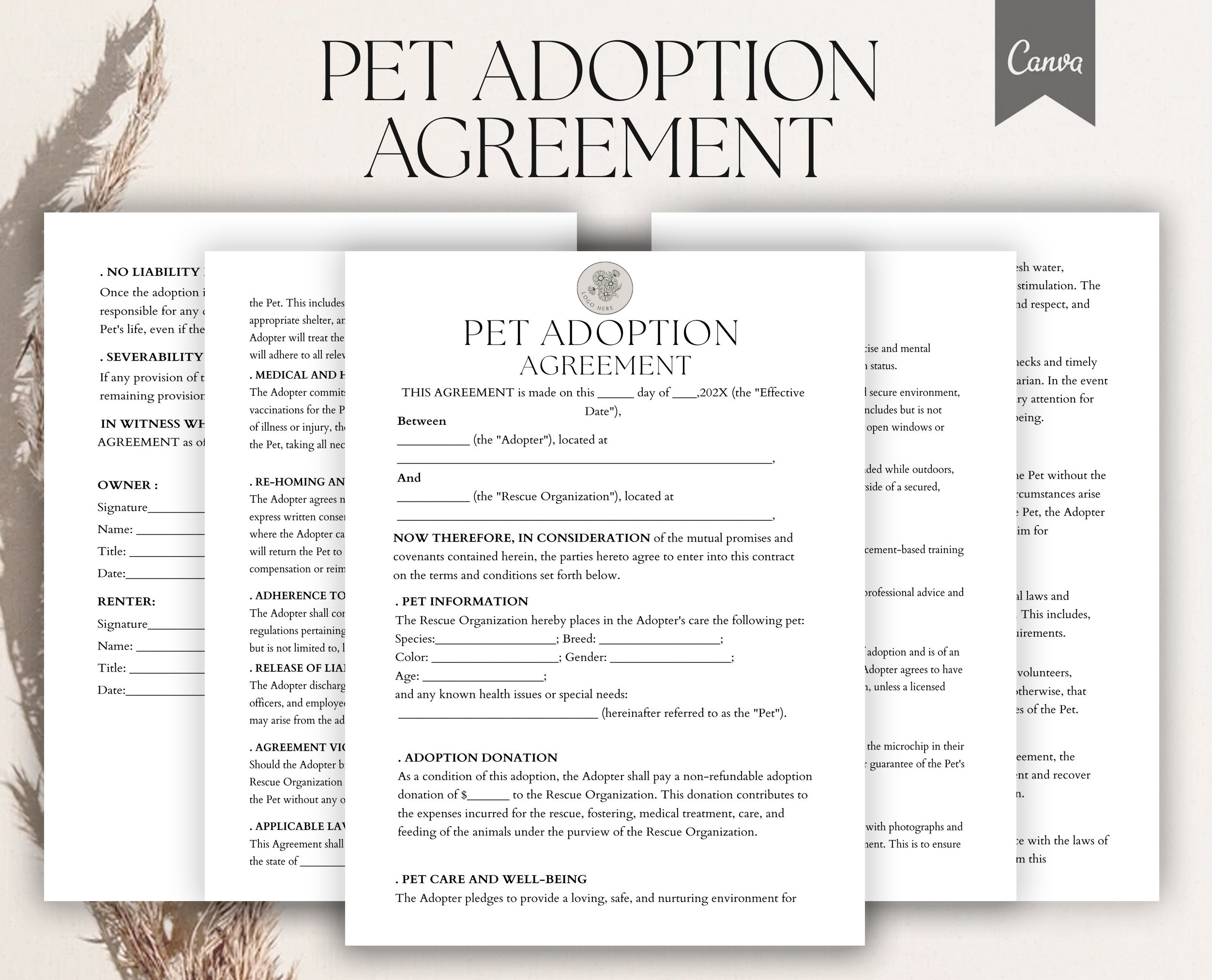 Editable Pet Adoption Agreement, Pet Adoption Terms, Puppy Adoption Editable Pet Adoption Agreement, Pet Adoption Terms, Puppy Adoption