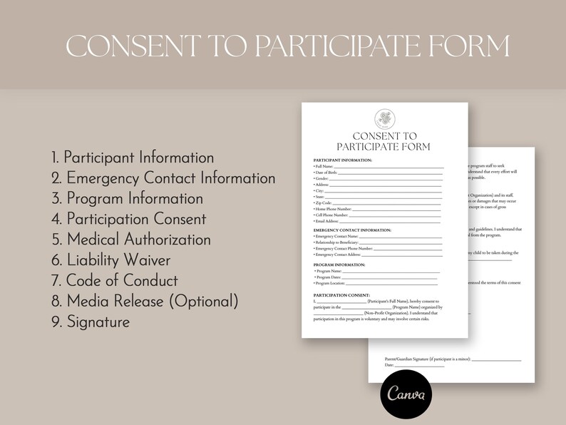 Program Consent Form Consent to Participate Form Template, Pdf, Canva - Etsy