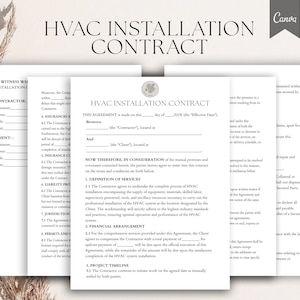 Editable HVAC Installation Contract, HVAC Service Agreement, HVAC Agreement Template, Heating and Cooling System Installation Agreement