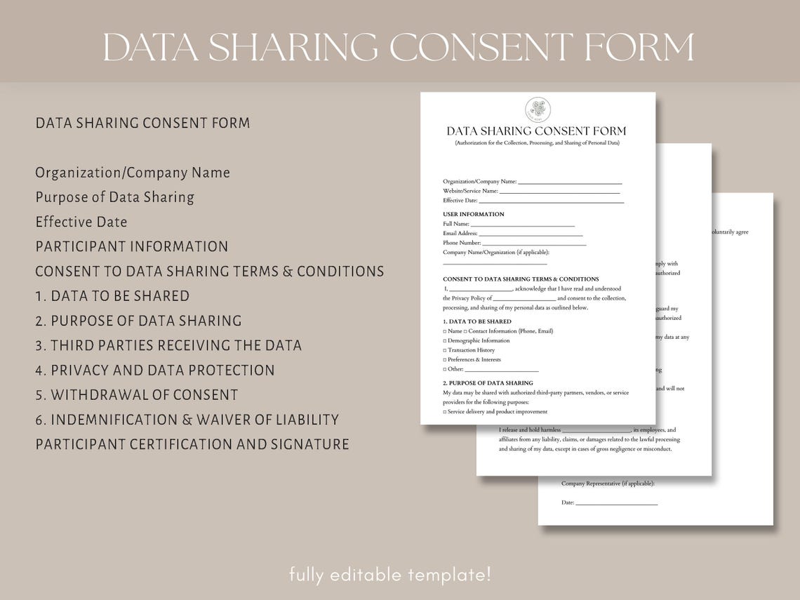 Data Sharing Consent Form Template, Data Processing and Sharing Consent ...